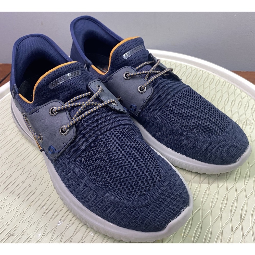 SKECHERS Men Delson 3.0 Roth Hands Free Slip-on Sneakers Navy Blue Loafer Shoe 9